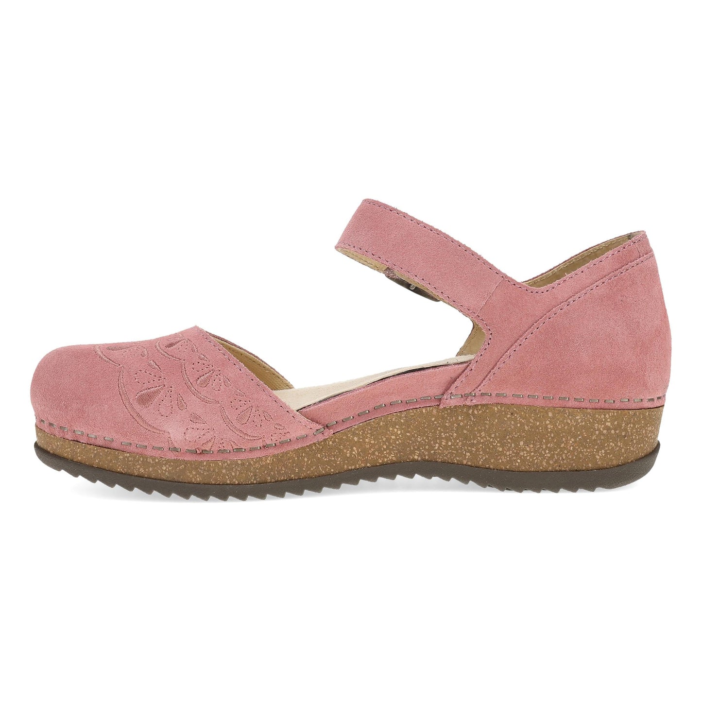 Side image of Mae Ash Rose Embroidered Suede