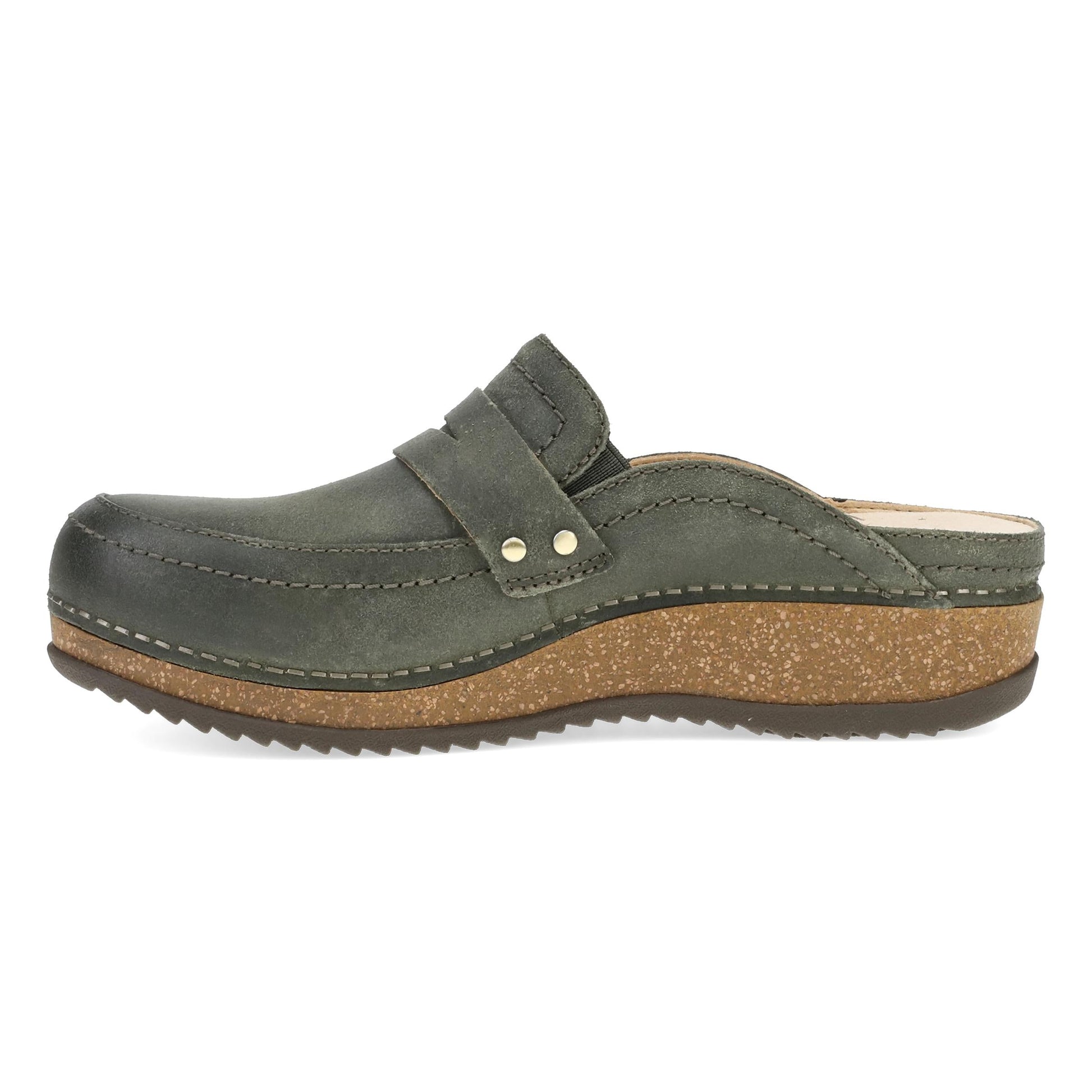 Side image of Maggy Clog Olive Leather