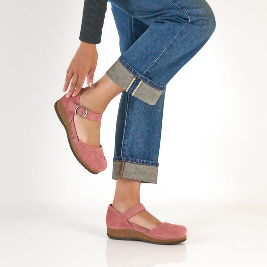 Mae Ash Rose Embroidered Suede