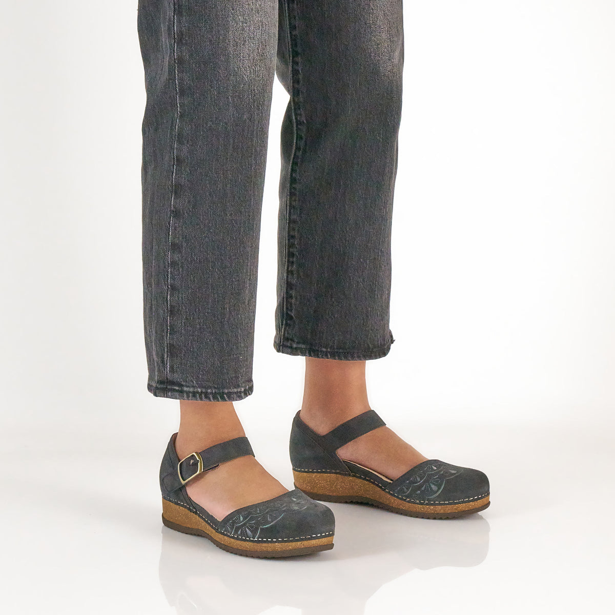 Mae Charcoal Embroidered Suede