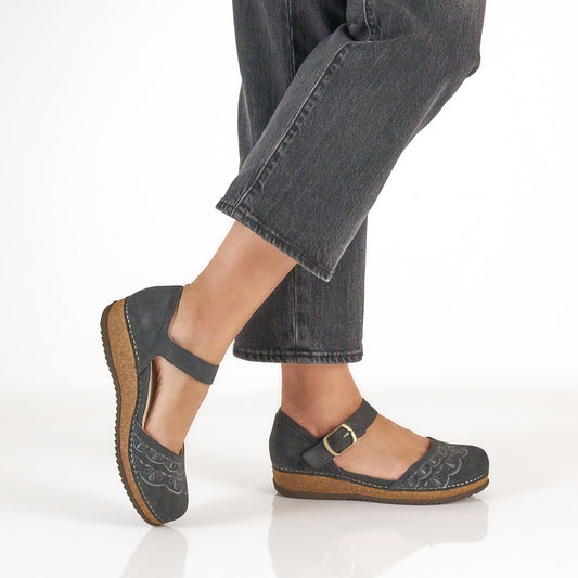 Mae Charcoal Embroidered Suede